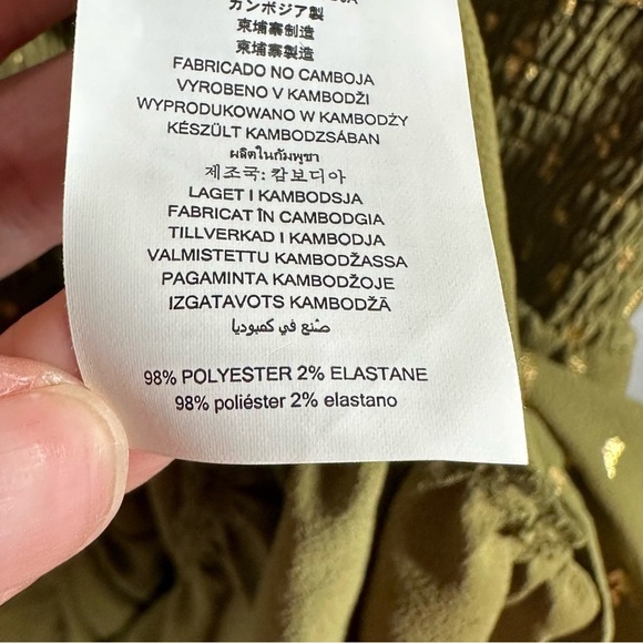 NEW Michael Kors Faux Wrap Dress Women's 1X Green Metallic Smocked Waist Ruffled - Picture 7 of 9